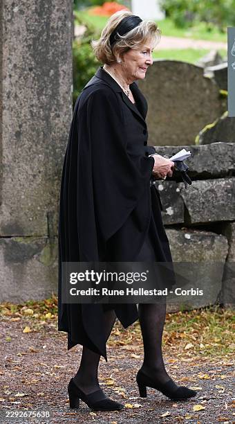 Queen Sonja of Norway attends the Mourning Service for King Harald V of Norway at Asker Church on August 30, 2026 in Asker, Norway. King Harald V of...