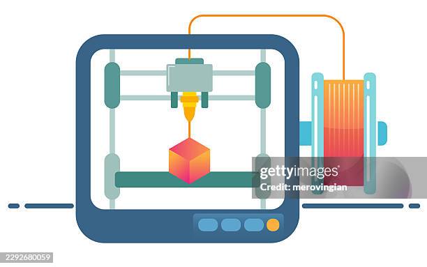 3d printer with filament spool - plastics processing stock illustrations