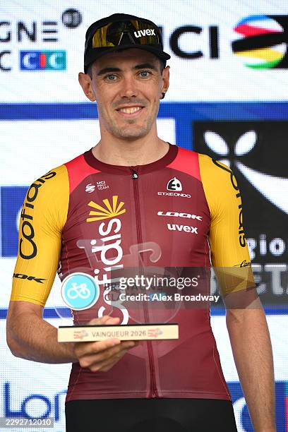 Alex Aranburu of Spain and Team Cofidis celebrates at podium as race winner during the 90th Bretagne Classic CIC - Men Elite 2026 a 228km one day...