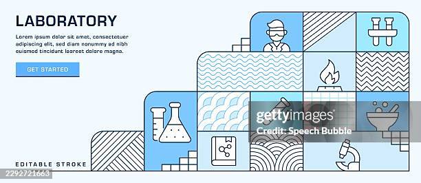 laboratory web banner, infographic template. - petri dish under microscope stock illustrations