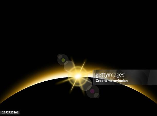 solar eclipse with golden light lens flare - solar eclipse stock illustrations