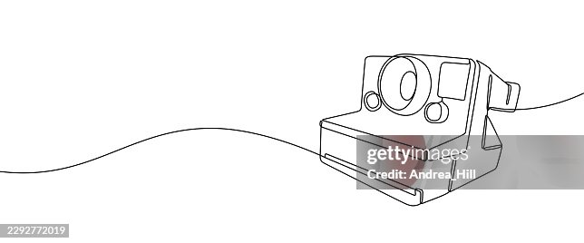 Instant Camera Continuous Line Drawing Banner with Editable Stroke and Copy Space Instant Camera Continuous Line Drawing Banner with Editable Stroke and Copy Space