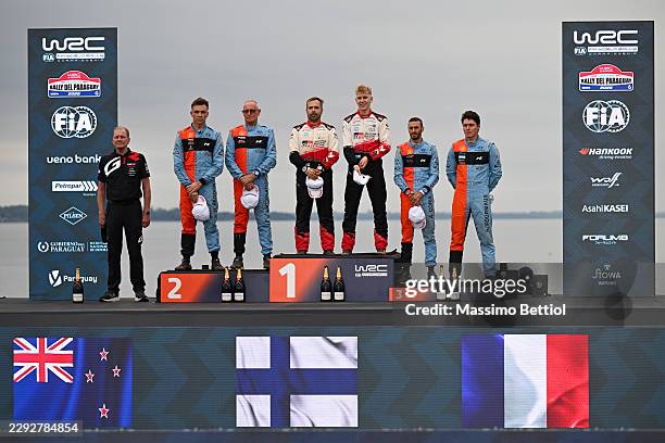 Toyota Team Principal Juha Kankkunen, Hyden Paddon of New Zealand and John Kennard of New Zealand, Marko Salminen of Finland, Sami Pajari of Finland,...
