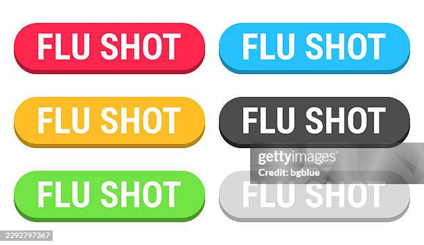 flu shot - colorful 3d click web buttons on blank background - orange web button stock illustrations