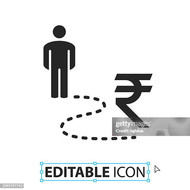 person on indian rupee way - editable icon on white background - solid line path stock illustrations