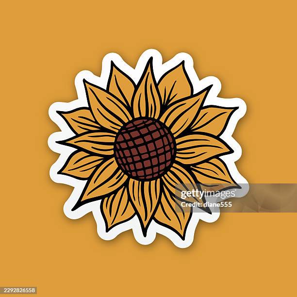 thanksgiving sunflower line icon sticker with drop shadow - sunflower stock illustrations