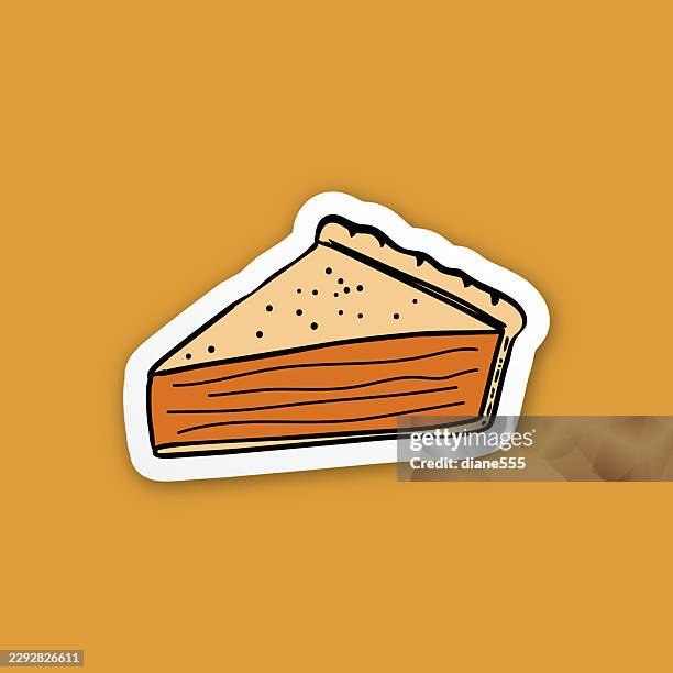 thanksgiving pumpkin pie line icon sticker with drop shadow - pumpkin pie vector stock illustrations