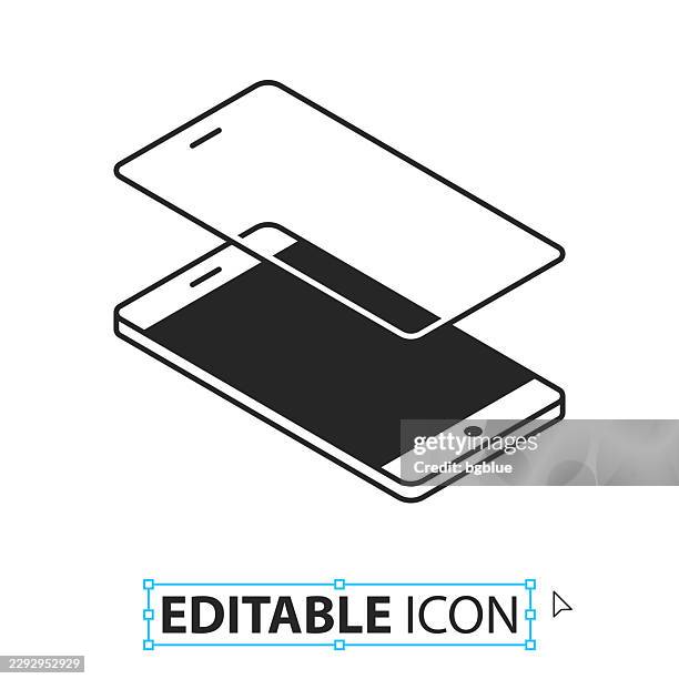 glass screen protector - editable icon on white background - tempered glass stock illustrations