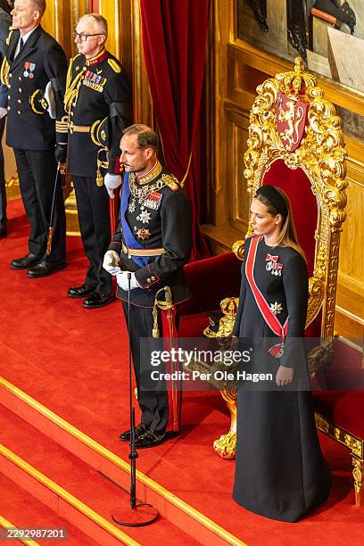 King Haakon VIII of Norway and and Crown Princess Ingrid Alexandra at the Oath Of Allegiance Ceremony at Stortinget on September 01, 2026 in Oslo,...