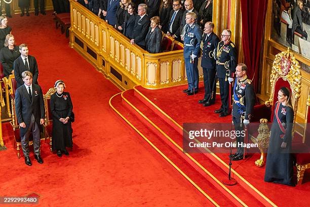 King Haakon VIII and Crown Princess Ingrid Alexandra of Norway at the Oath Of Allegiance Ceremony at Stortinget on September 01, 2026 in Oslo,...