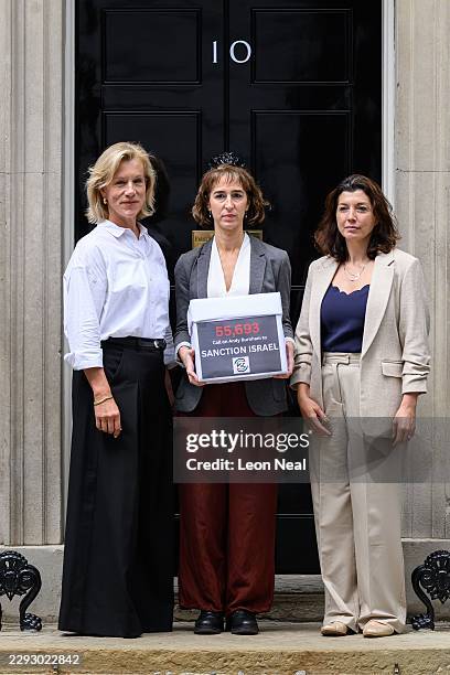 Actress and Human Rights campaigner Juliet Stevenson , activist Ryvka Barnard and Director of the British Palestinian Committee Sara Husseini present...