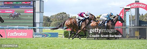 Behaviour ridden by Jett Stanley wins the EDSA Group Handicap at Sportsbet Sandown Hillside Racecourse on September 05, 2026 in Springvale, Australia.