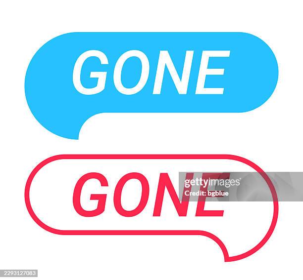 gone - blue and red speech bubble on white background - missing person stock illustrations