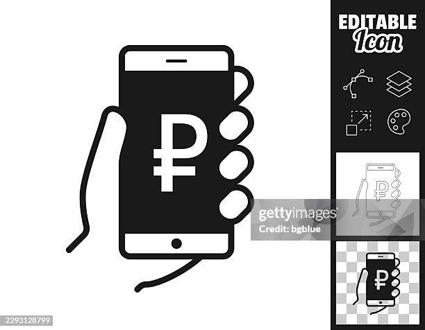 mobile russian ruble payment. icon for design. easily editable - hand holding iphone transparent background stock illustrations