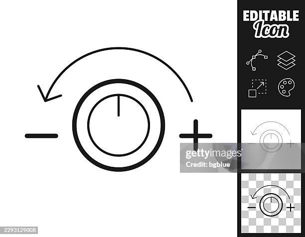 turn knob to decrease. icon for design. easily editable - turning up volume knob stock illustrations