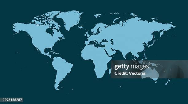 blue minimalist world map silhouette - atlantic ocean map stock illustrations
