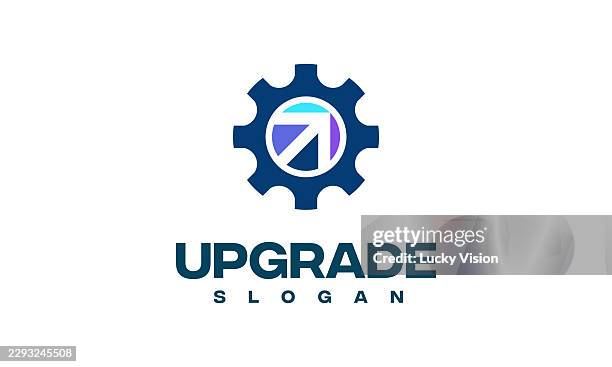 upgrading logo designs concept vector, gear with arrow upgrade logo, innovation technology symbol icon vector - operational efficiency stock illustrations