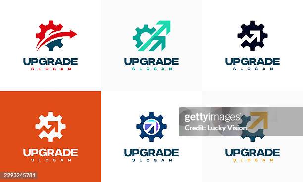 upgrading logo designs concept vector, gear with arrow upgrade logo, innovation technology symbol icon vector - operational efficiency stock illustrations