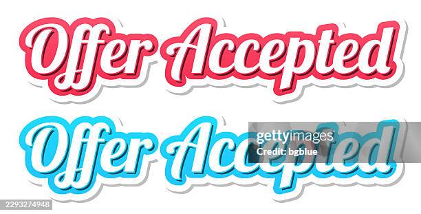 offer accepted - 3d text in red and blue on white background - bid stock illustrations