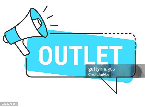 outlet - speech bubble and megaphone on white background - electrical box stock illustrations