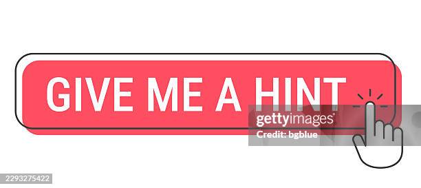 give me a hint - click button with hand cursor on white background - finger pushing button stock illustrations