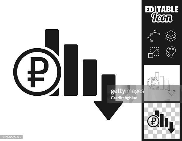 russian ruble decline bar chart. icon for design. easily editable - depreciation stock illustrations