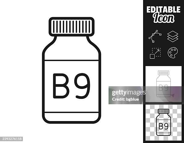 vitamin b9 supplement bottle. icon for design. easily editable - micro nutrients stock illustrations