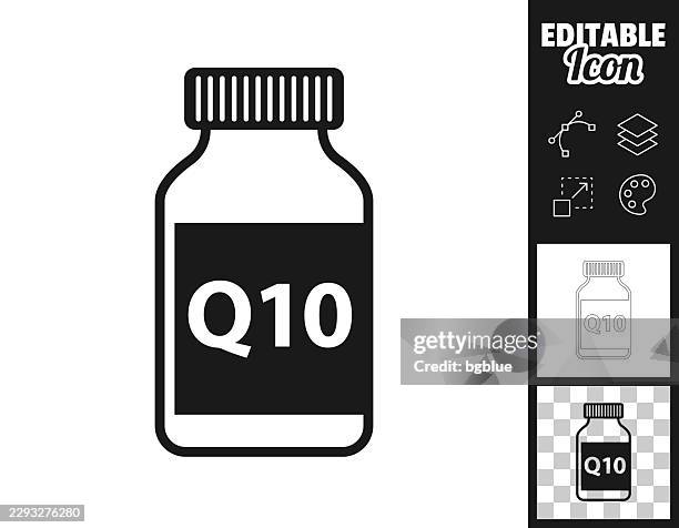 coenzyme q10 supplement bottle. icon for design. easily editable - anti aging stock illustrations