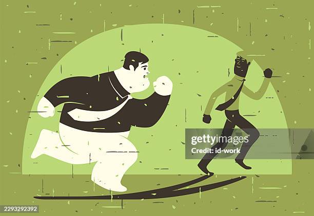 fat and thin men running silhouette - race start lights stock illustrations