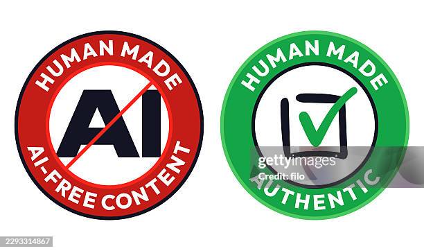 authentic human-made no ai artificial intelligence badge symbol design element - product creation stock illustrations