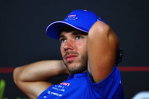 Pierre Gasly of France and Alpine F1 looks on in the Drivers Press Conference during previews ahead of the F1 Grand Prix of Italy at Autodromo...