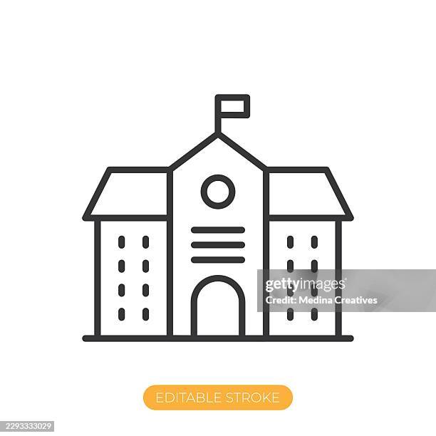 school icon. editable stroke thin line icon - elementary school student on computer stock illustrations