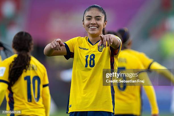 Rosa Nayeli Flores Benalcazar of Ecuador celebrate after scoring goal during the FIFA U-20 Women's World Cup Group C match between Ecuador and Ghana...