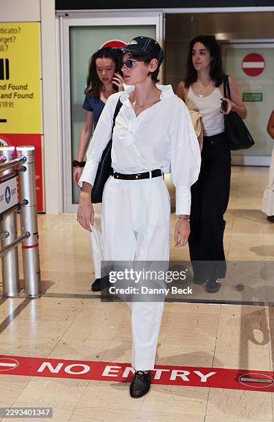 Emma Corrin is seen at Marco Polo Airport on her way to the 83rd Venice International Film Festival on September 03, 2026 in Venice, Italy.