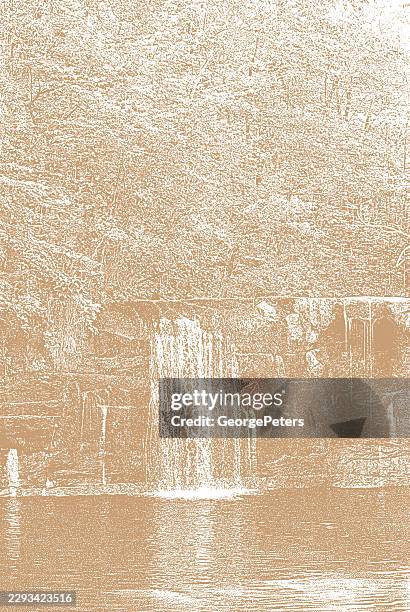 waterfall tranquil wilderness stream - forest path stock illustrations