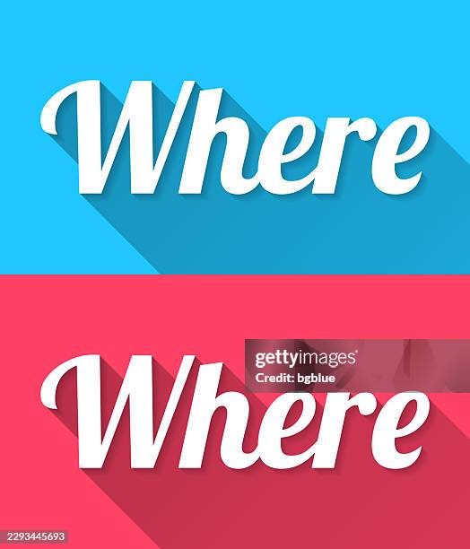 where - flat design with long shadow on blue and red background - logo placement stock illustrations