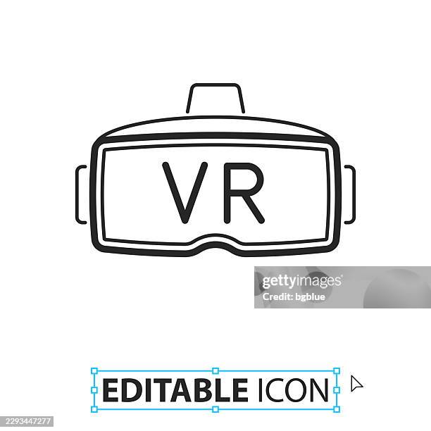 vr headset - virtual reality - line editable icon on white background - augmented reality goggles stock illustrations