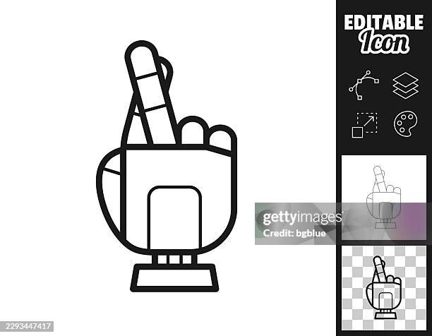 robotic crossed fingers. icon for design. easily editable - manipulator robotics stock illustrations
