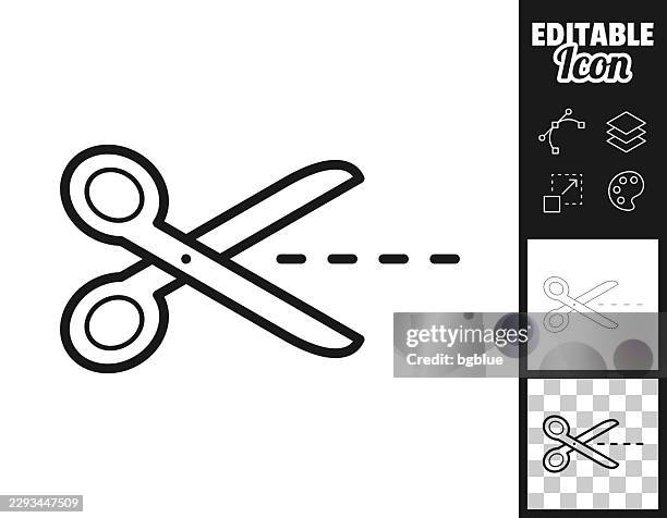 scissors cutting dotted line. icon for design. easily editable - sewing scissors stock illustrations