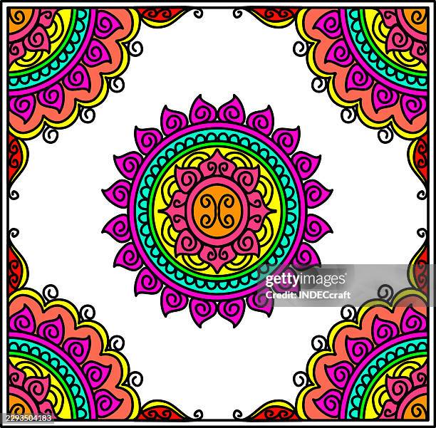 henna frame with mandala design - bandana pattern vector stock illustrations