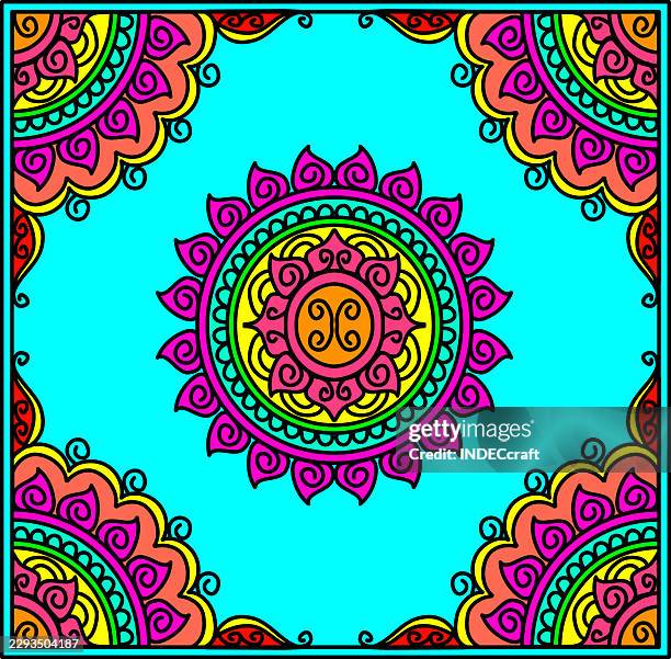 henna frame with mandala design - bandana pattern stock illustrations