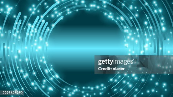 Glowing cyan light trails form circular arcs around a bright horizontal center on a dark teal background, creating a futuristic luminous frame with scattered sparkling points. Glowing cyan light trails form circular arcs around a bright horizontal center on a dark teal background, creating a futuristic luminous frame with scattered sparkling points.
