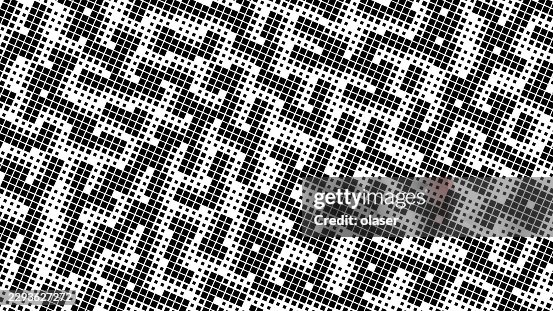 Black and white pixelated geometric pattern with diagonal grid lines and repeating stepped shapes across the frame. Black and white pixelated geometric pattern with diagonal grid lines and repeating stepped shapes across the frame.