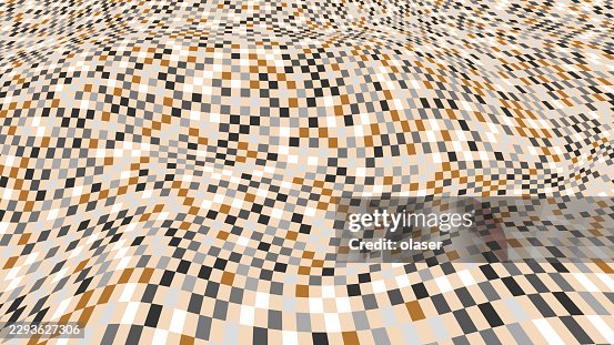 Wavy checkerboard pattern in beige, black, and white creates a flowing optical surface with a rhythmic, distorted grid and subtle sense of motion across the frame. Wavy checkerboard pattern in beige, black, and white creates a flowing optical surface with a rhythmic, distorted grid and subtle sense of motion across the frame.