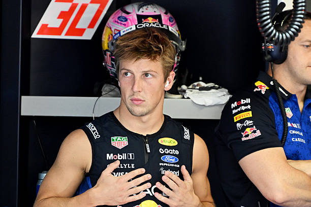 Liam Lawson of New Zealand and Oracle Red Bull Racing looks on in the garage during final practice ahead of the F1 Grand Prix of Italy at Autodromo...