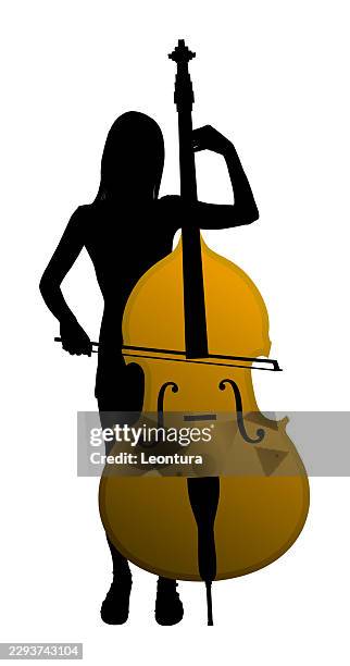 woman playing the double bass - symphony instruments stock illustrations