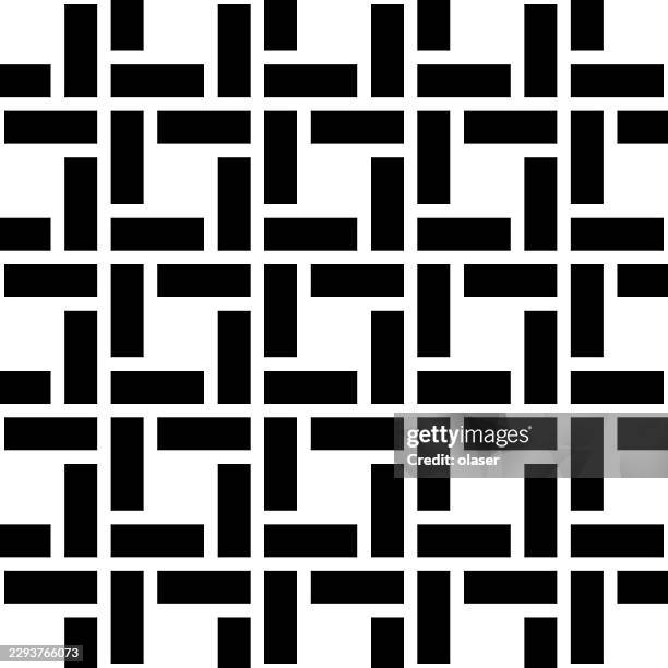 black rectangular bars form a repeating woven lattice pattern across a white background, creating a crisp geometric grid with strong contrast and evenly spaced alignment. - cloth store stock illustrations