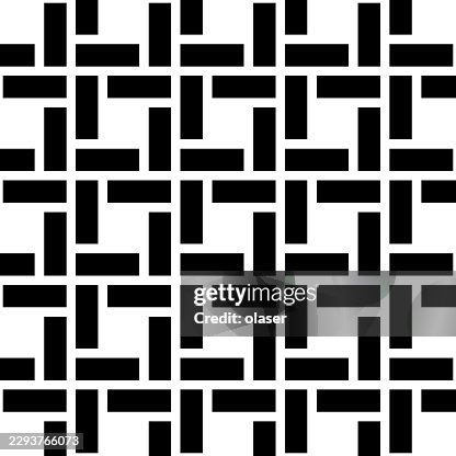Black rectangular bars form a repeating woven lattice pattern across a white background, creating a crisp geometric grid with strong contrast and evenly spaced alignment. Black rectangular bars form a repeating woven lattice pattern across a white background, creating a crisp geometric grid with strong contrast and evenly spaced alignment.