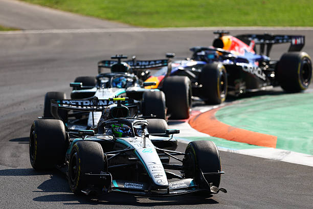Andrea Kimi Antonelli of Italy driving the Mercedes AMG Petronas F1 Team W17 on track during the F1 Grand Prix of Italy at Autodromo Nazionale Monza...