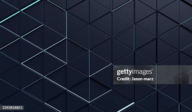 dark geometric panel grid with cyan glowing lines - modular system stock pictures, royalty-free photos & images